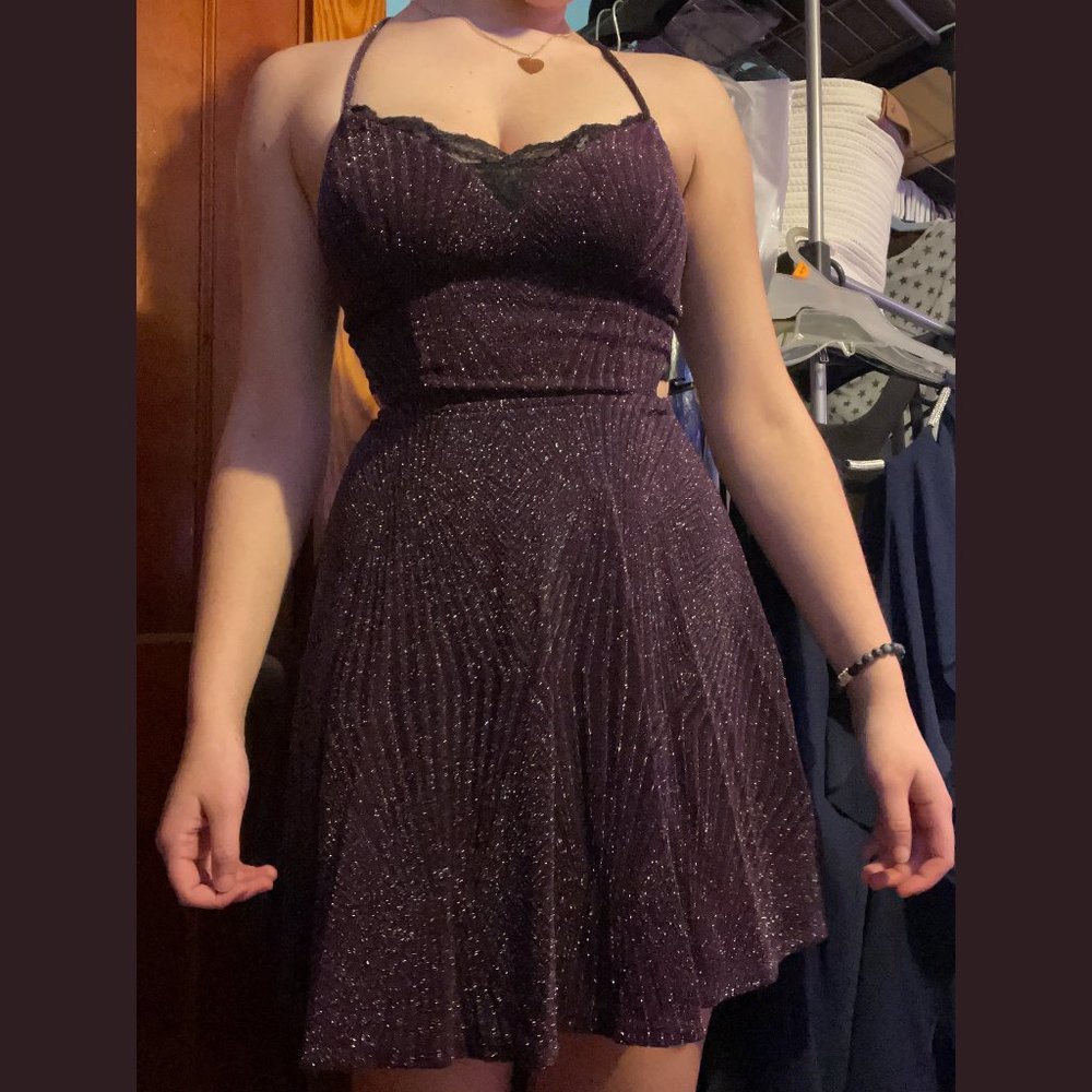 Purple Glitter Mini Sweetheart Homecoming Dress